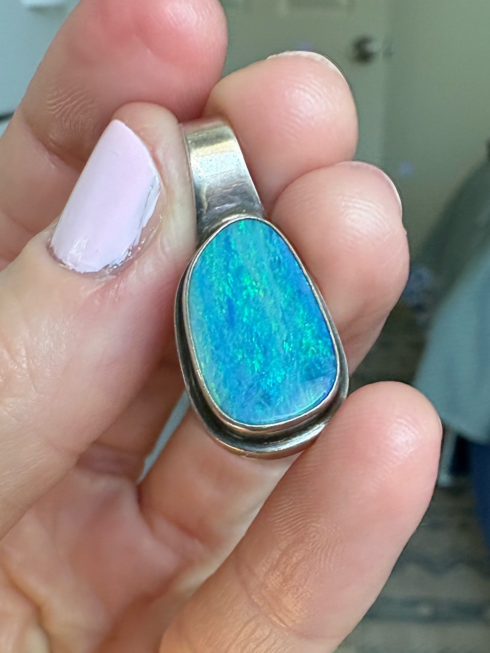 Sterling Silver blue boulder Opal Pendant- great condition